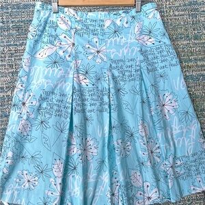 Rafaella Sky Blue and White Floral Pleated Panels A Line Skirt Size M